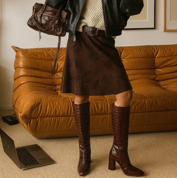 Franco Sarto Shoes - Sarto Franco sz. 8 Sarto Ticada Pointed Toe Knee-High Boots Shoes Croc Embossed